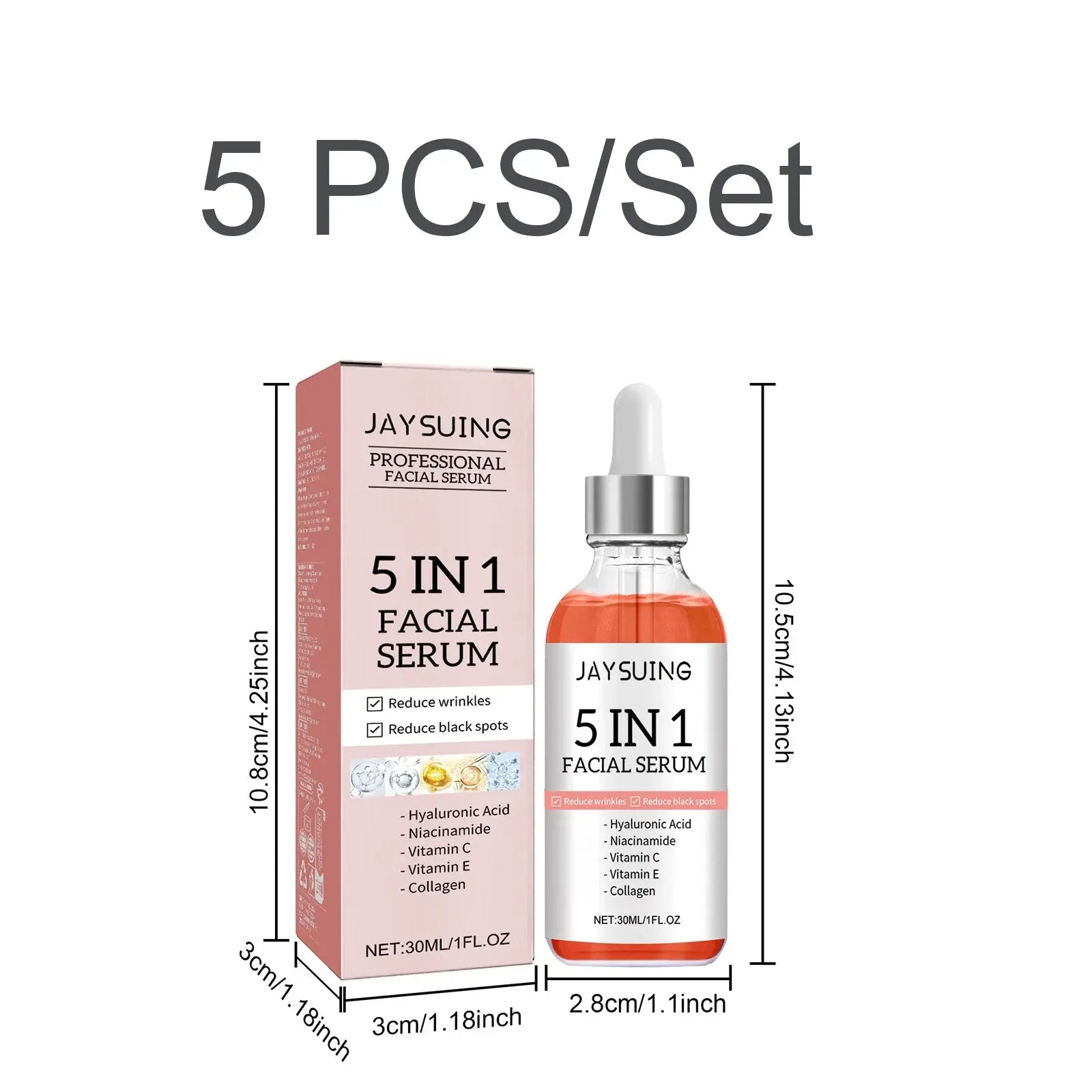 5 pcs set of 5-in-1 facial serum bottles with dropper and cartons
