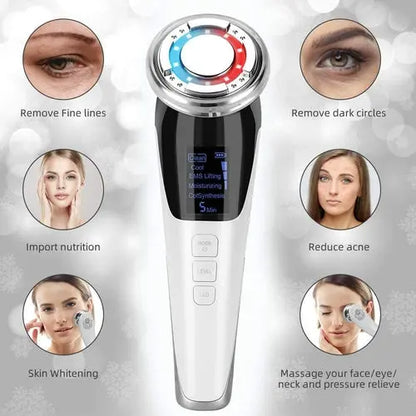 White anti-ageing facial massager with digital display and control buttons