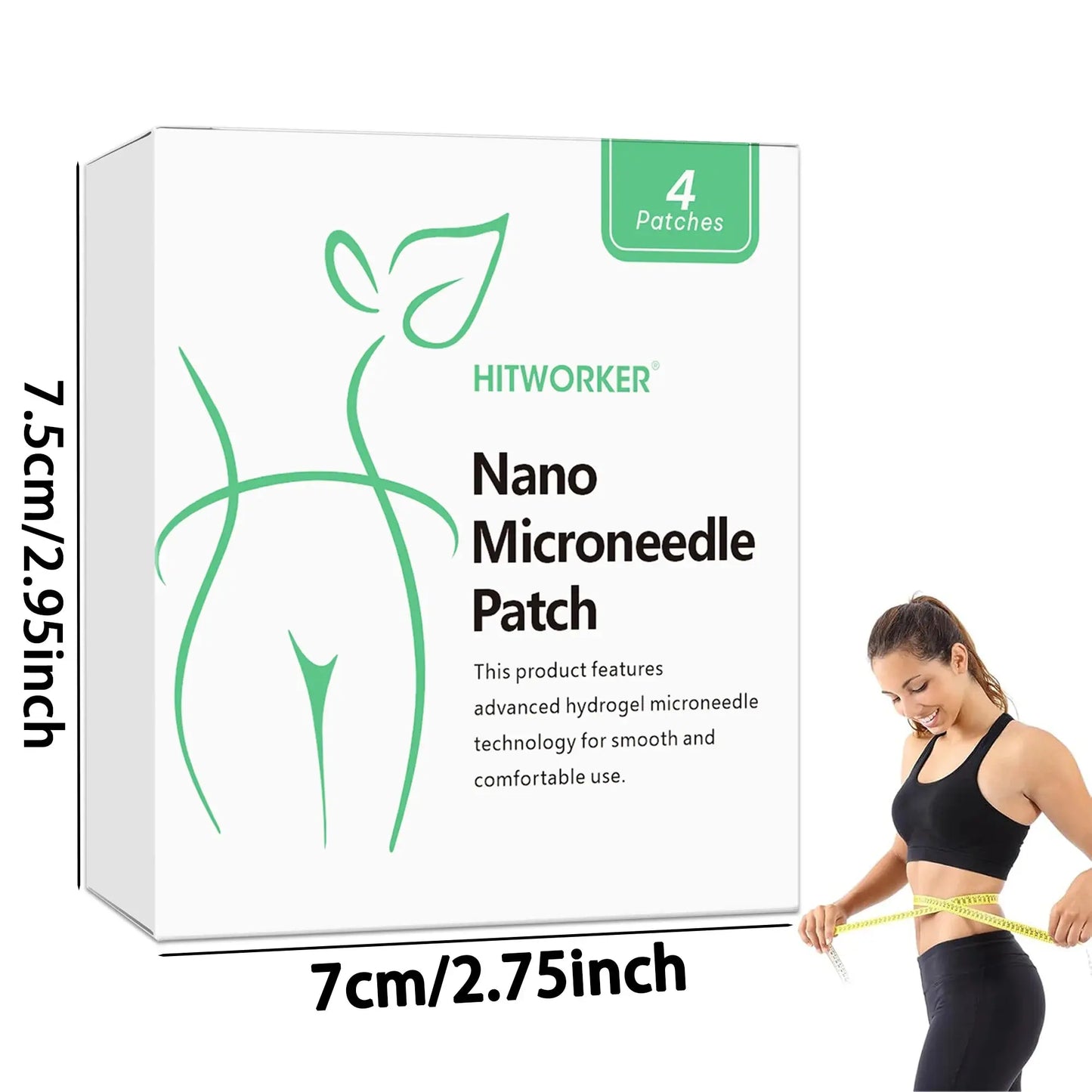Box of nano microneedle patches with 4 count label and size markings