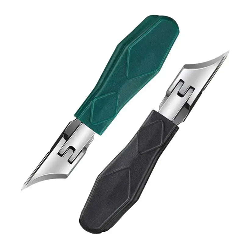 Toenail clipper nipper with stainless-steel blades, teal-green and black handles