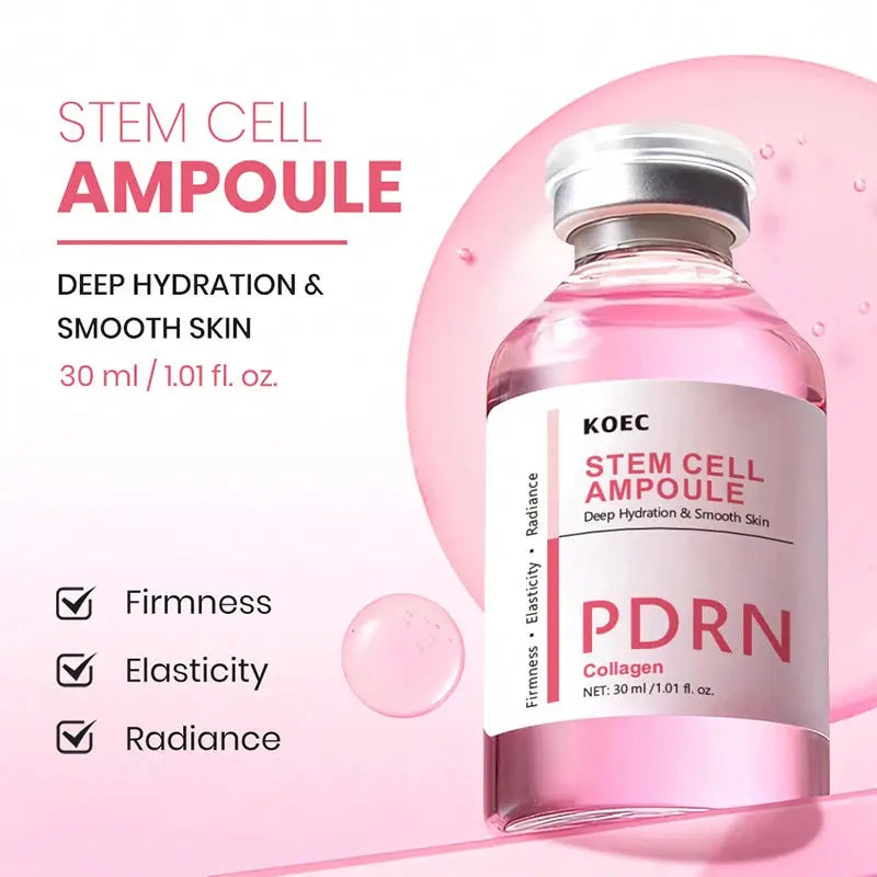 Stem cell ampoule serum bottle in pink with KOEC label, box, and applicator