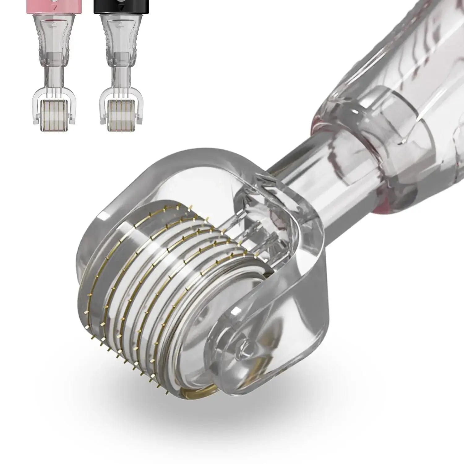 Clear roller head with fine gold needle cartridges on micro-infusion applicator