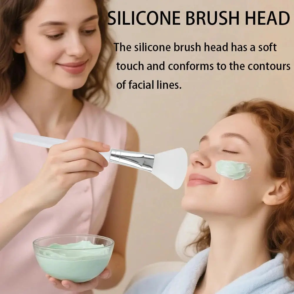 3-piece silicone face mask applicator set with white handles and soft triangular brush heads
