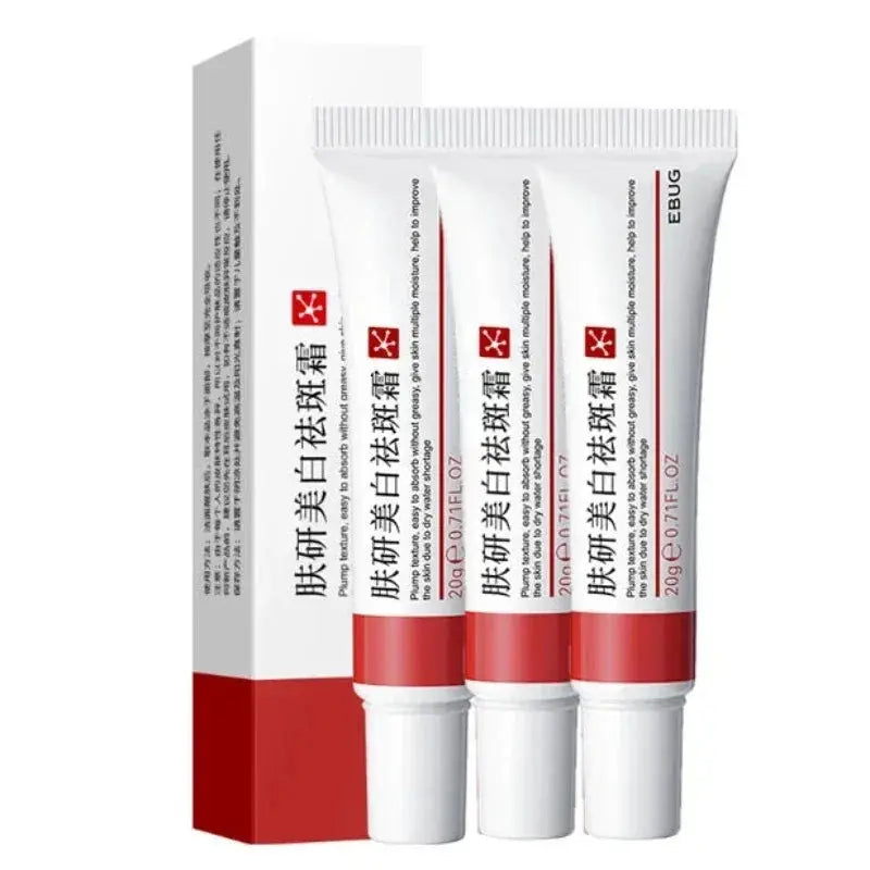 Whitening freckle cream tubes set, white squeeze tubes with red trim, 3-pack