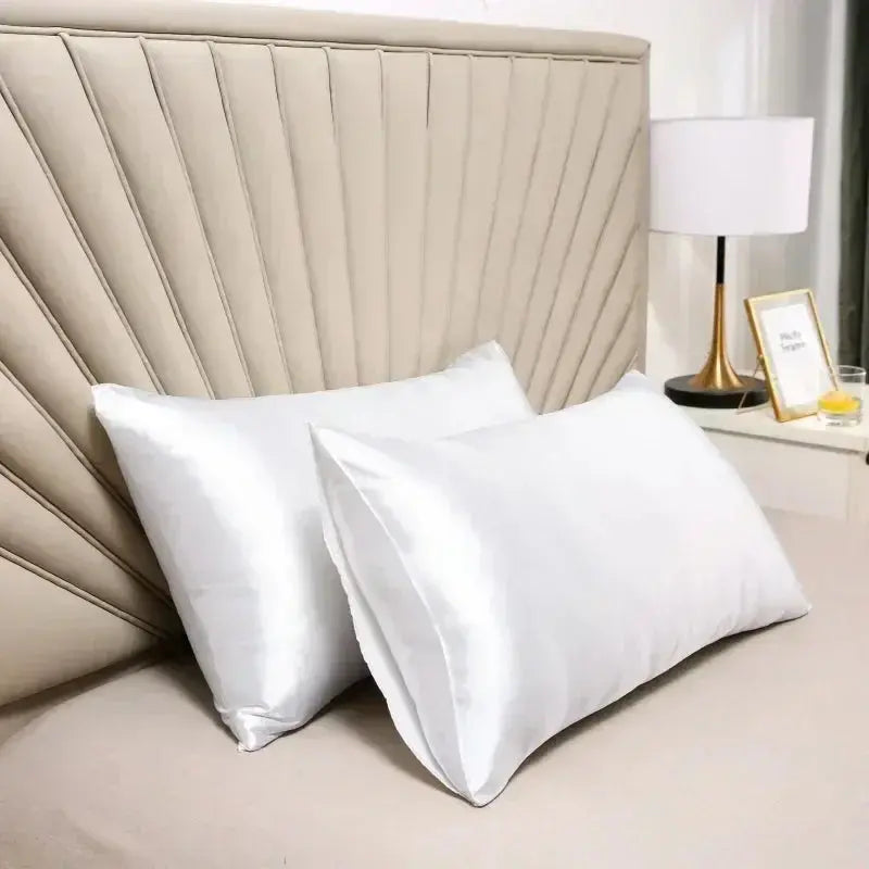 White mulberry silk pillow case set with ribbon tie closure