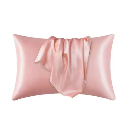 Pink silk pillowcase set with overlapped pillowcases and satin-like finish