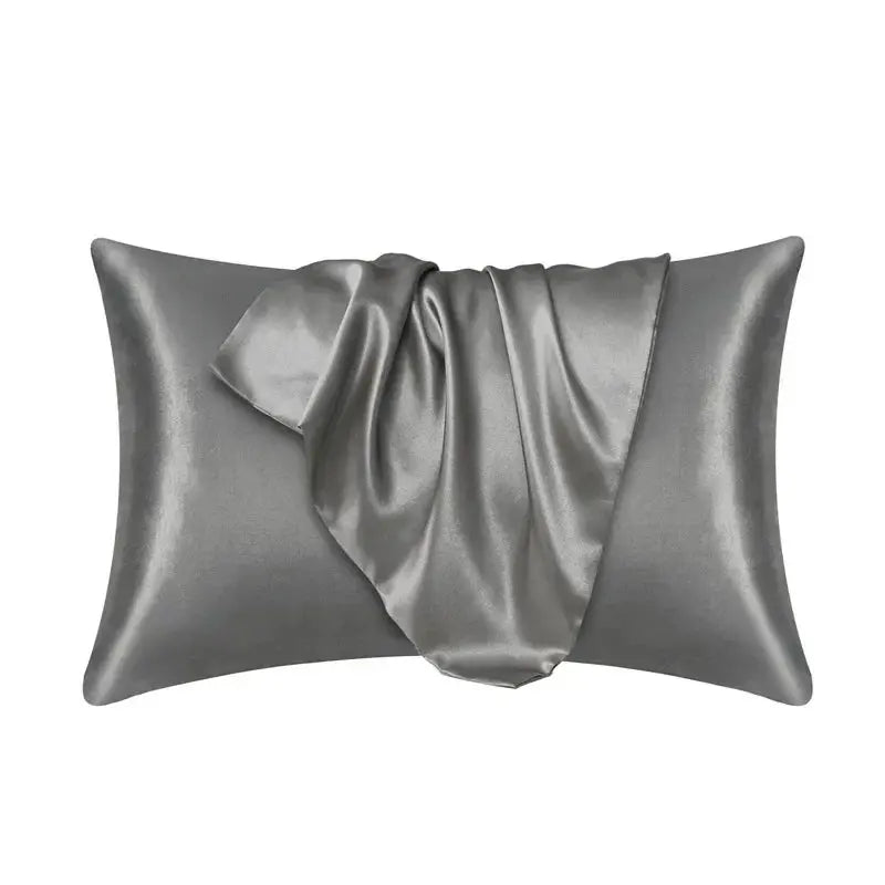 Mulberry silk pillowcase, dark gray with envelope opening and fold-over flap