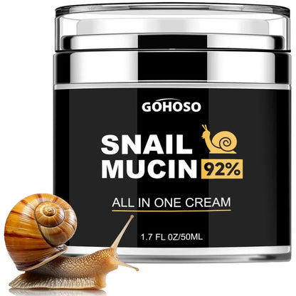 Snail mucin all-in-one cream jar with 92% badge and snail graphic