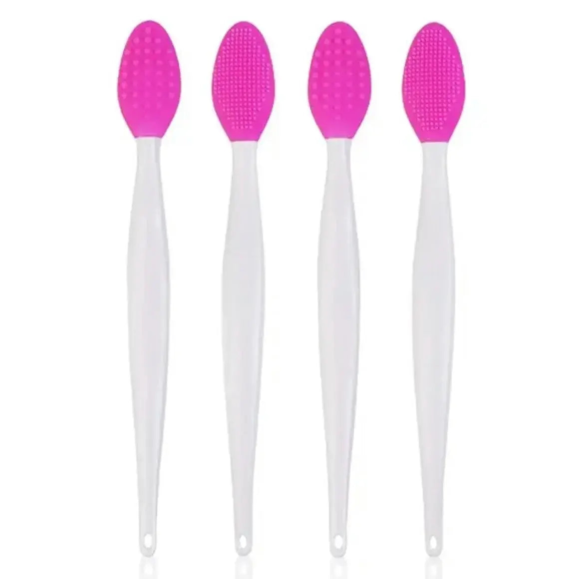 Set of four magenta silicone nose cleaning brushes with white handles