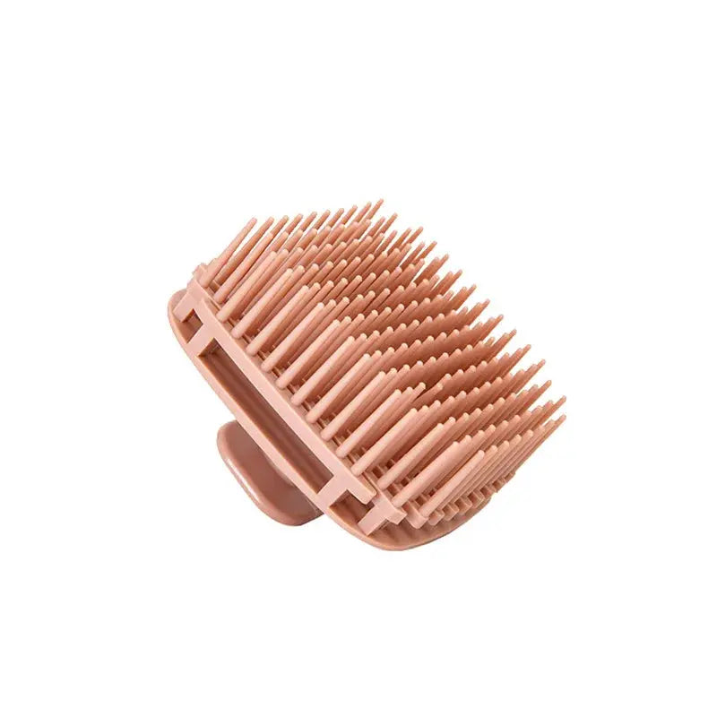 Silicone shampoo scalp massage brush, rose pink with light bristles and pink base