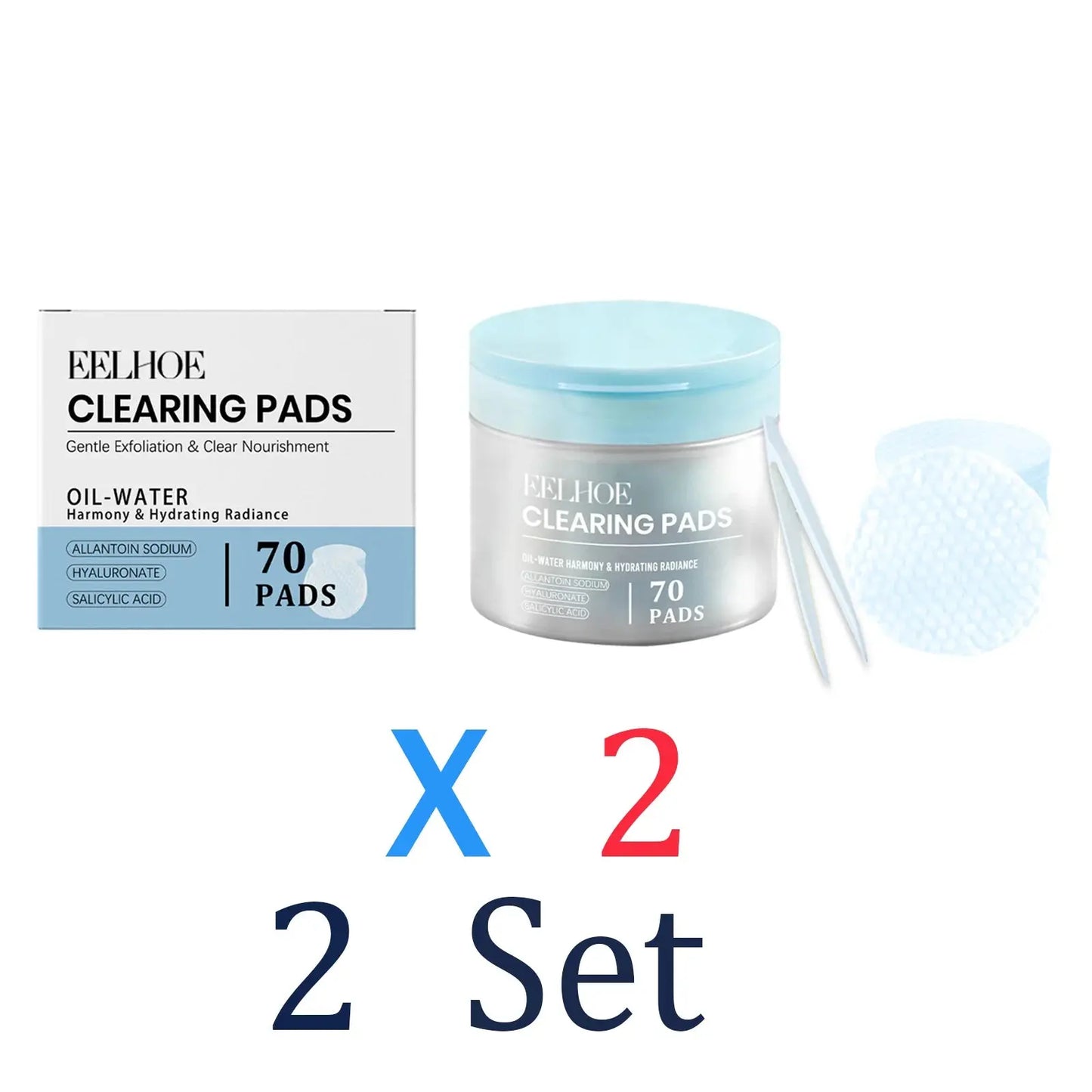 70-pad clearing pads set with jar, box, and cleansing disk (2 set)