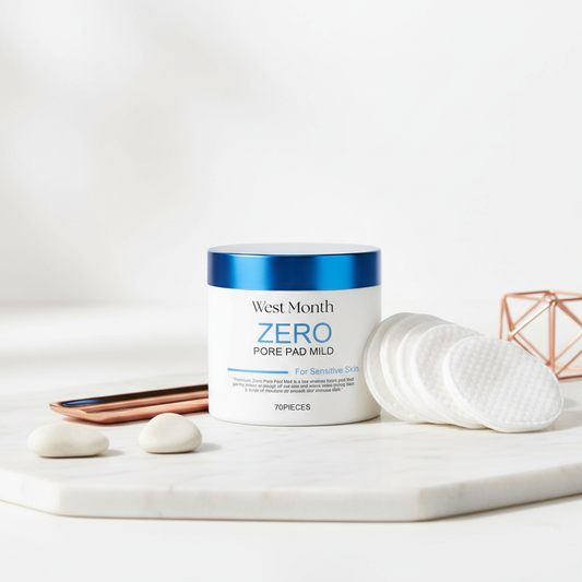 Toner pads jar with blue lid and white cotton rounds, 70 pieces.
