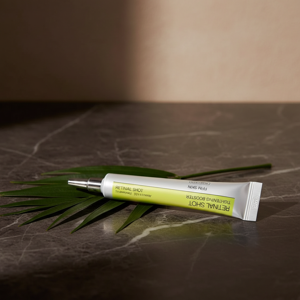 Serum tube with green label lying on dark stone surface