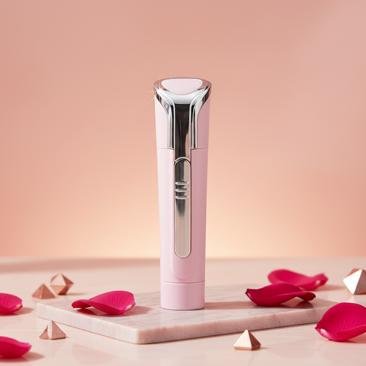 Pink grooming wand with chrome head and spring trimmer