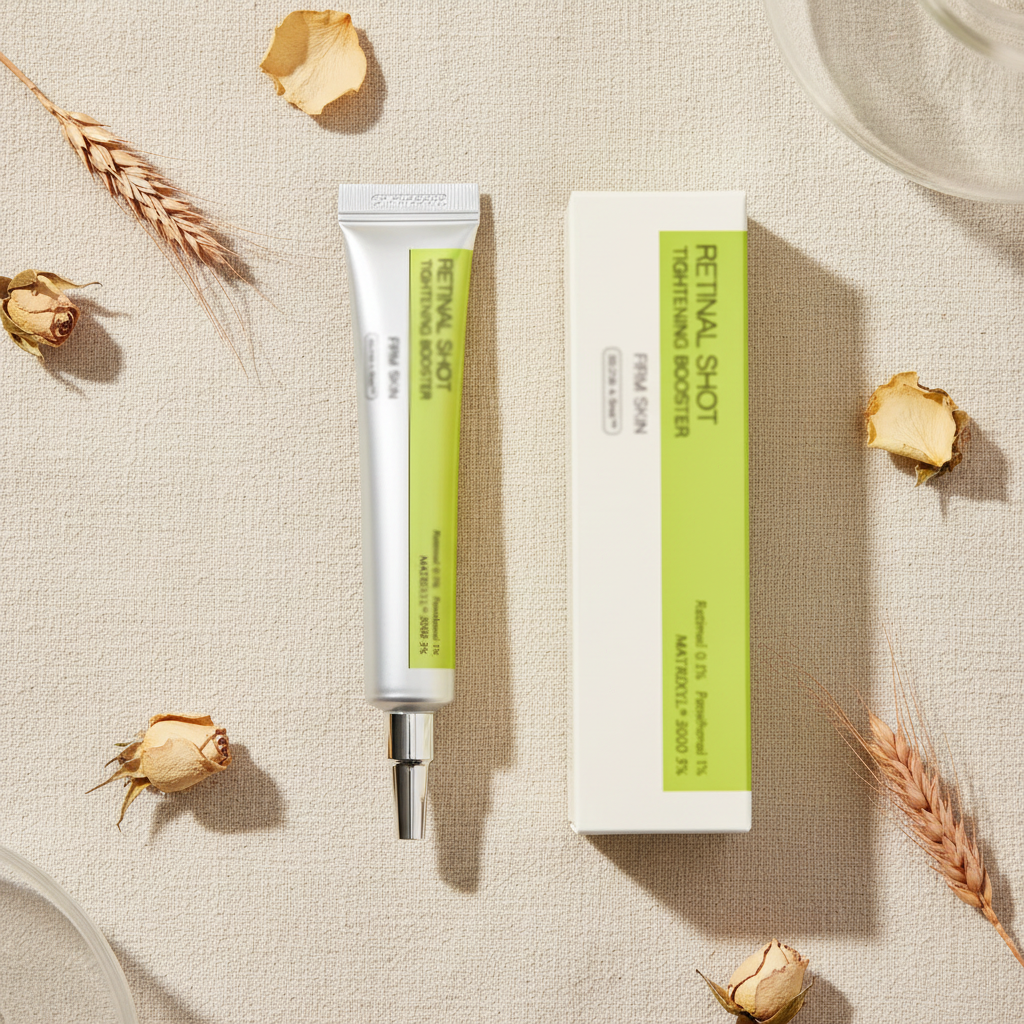 Skincare serum tube and box packaging, white with green label