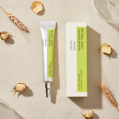 Skincare serum tube and box packaging, white with green label